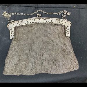 Antique art deco German Silver Mesh Evening Bag Purse